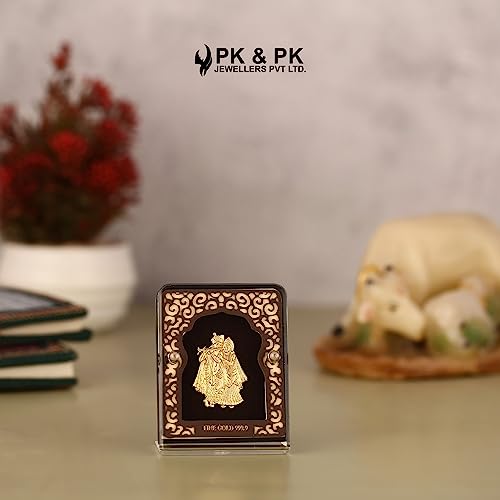Image of Pk & Pk Jewellers Radha Krishna Ji Table Top | 24KT Gold | Small Size (For Premium Gift, Office Desk, Car Dashboard, Table Decoration)
