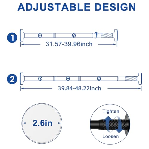 Image of Tension Curtain Rod 32-48Inch Black Shower Rod Tension Rod Adjustable