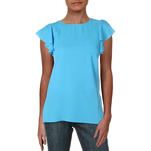 T Tahari Womens Flutter Sleeve Daytime Blouse Blue XL