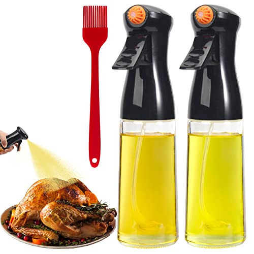 TAOUNOA Pulverizador de aceite para gafas de 210 ml, 2 pulverizadores de aceite de oliva con cepillo, pulverizador de aceite de 7 onzas para cocinar, botella de spray de aceite para freidora de aire