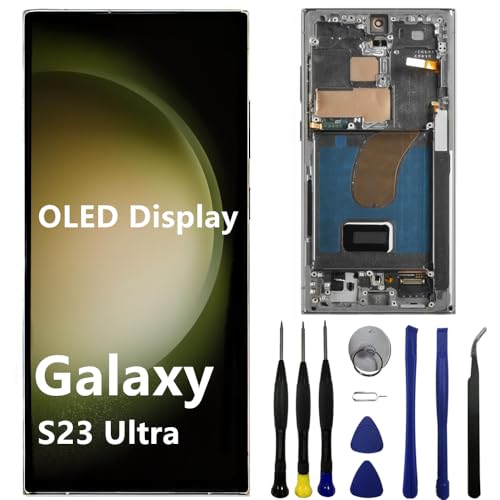 OLED for Samsung Galaxy S23 Ultra Screen Replacement S23ultra 5G S918U S918B/DS S918U1 S918W S918E LCD Display Touch Screen Digitizer Assembly Support Fingerprint and S-Pen (with Green Frame+Tools)
