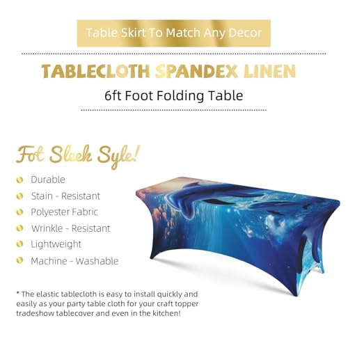 Nappe en élasthanne extensible dauphins pour table rectangulaire 1,8m