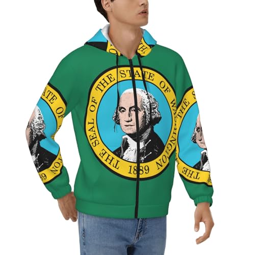Sweat à capuche zippé homme drapeau Washington ample et confortable du S au 3XL