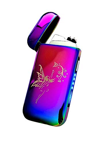 Vizliter Electronic Dual Arc Lighter, Electric Lighter Rechargeable, Flameless, Elegant Slick Design, Windproof and Splashproof Rainbow Pixie