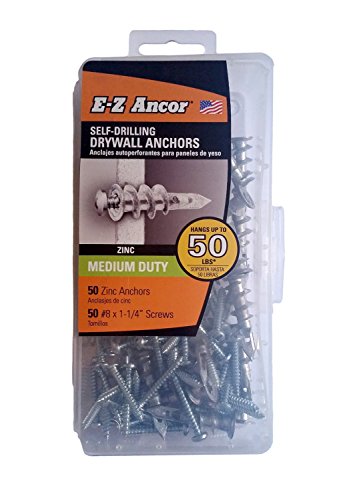 E-Z Ancor kit, 50 Zinc Self Drilling Drywall Anchors with 50 Phillip Screws