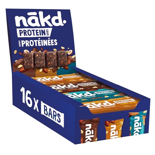 Nākd. Protein Paquet Assortiment | Barres Protéinées | 7g de Protéines Végétales | 100% d&rsquo;Ingrédients Naturels | Sans Sucres Ajoutés | Vegan | 16 x 45g | 720g