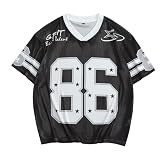 [HYPESTFIT] tシャツ メンズ 半袖 ベースボールTシャツ アメフト ユニフォーム メッシュ 冷感 速乾 ゆったり 大きいサイズ 夏服 トップス カジュアル スポーツ 数字柄 運動風 y2k ブラック 3XL