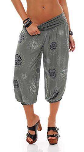 Malito Damen Capri Hose mit Print | Haremshose zum Tanzen | Pumphose zum Chillen - Freizeithose 7182 (Oliv) Cover