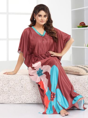 Image of Kaftan Printed Cotton Maxi Dress /Nighty /Nightdress for Ladies /Girls /Women | Free Size