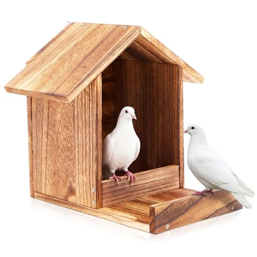 Novabright 12 Inch Large Carbonized Weatherproof Wooden Nesting Box for Mourning Doves Outdoor Roosting Bird Nest for Cage Birdhouse Garden Decor Compatible(Wooden)