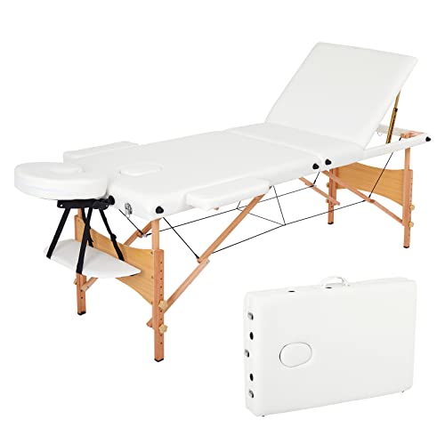 Mondeer Table de Massage Pliante de 3 Sections Lit Cosmétique Pliante en Bois, avec l’Appui-Tête...