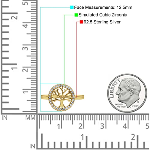 OMRANII Tree Of Life Wedding Ring Halo Round Simulated Cubic Zirconia 925 Sterling Silver4