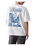 GORGLITTER Men's Japanese Letter Graphic Tee Top Oversized Short Sleeve Casual Aesthetic Print T-Shirt White Large