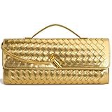 Jumping Deer Woven Clutch Purses for Women, Gold Clutch Formal Satchel Leather Evening Bag Shoulder Handbag, Gold