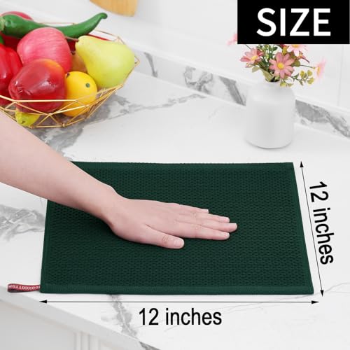 Image of Homaxy 100% Cotton Waffle Weave Kitchen Dish Cloths, Ultra Soft Absorbent Quick Drying Dish Towels, 12 x 12 Inches, 6-Pack, Blackish Green