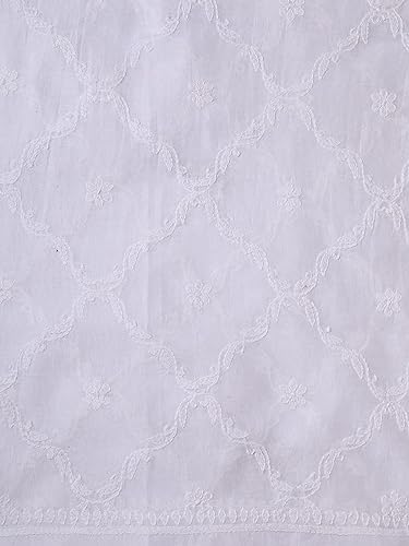Ada Indian Hand Embroidered Chikankari Chanderi Dupatta Stole Scarf for Women A511210 White4