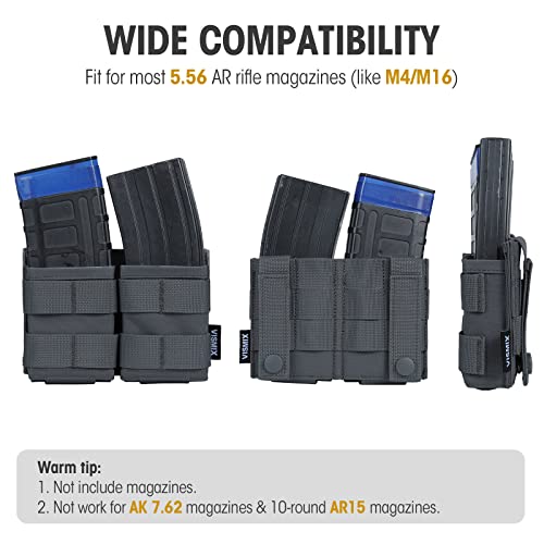 Vismix Rifle Mag Pouch, Double 5.56Mm Ar Molle Magazine Pouch With Quick Release Kydex Insert And Molle Compatible Gray #TOP3