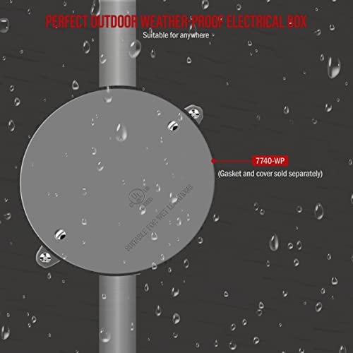 Enerlites 4” Diameter Round Weatherproof Outlet Box With Five 1/2-In Threaded Outlets, Round Outdoor Electrical Box, 5 Holes 0.50” Each, 2-Gang, 5.4” Height X 4.05” Length X 1.57” Depth, En4550 Grey #TOP2
