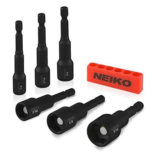 Neiko 10190A Impact Ready Magnetic Nut Driver Bit Set, 6Piece CR-V | SAE