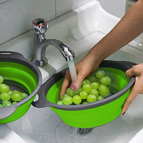 Collapsible Colander Set, Collapsible Strainer, Set Of 2-Piece Food-Grade Silicone Kitchen Filter, 1 Large And 1 Small, Perfect For Draining Pasta, Vegetables And Fruits (Green) #TOP5