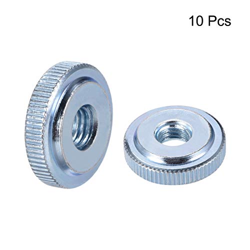 sourcing map Runde Gerändelte Rändel Muttern Anschluss Sperren Einstell Muttern, M10 Innengewinde, Dünne Ausführung, Blau Verzinkt, Packung mit 5