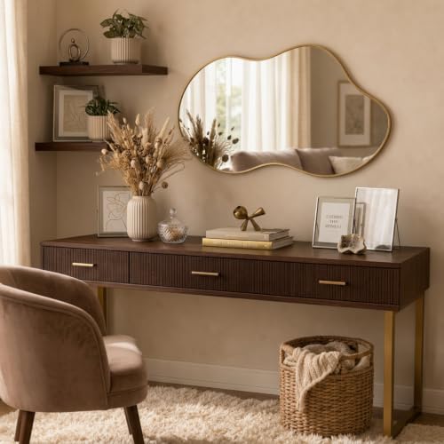 Image of Irregular wall Mirror 25 inchx46 inch Gold Asymmetrical Mirror