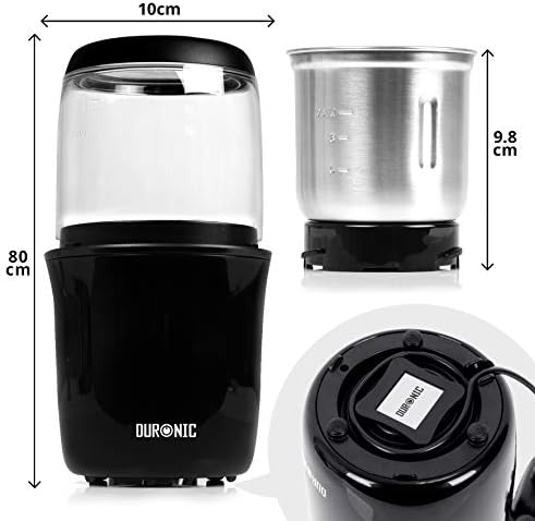 Duronic CG250 Elektryczny młynek do kawy 250 W | 75 g młynek - 8 do 12 filiżanek | Ostrza ze stali nierdzewnej | Do cappuccino, latte, espresso, smaczna ciasna kawa | Rozdrabniacz do ziaren kawy