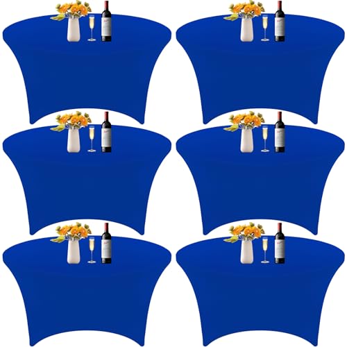 6Pcs 6FT Royal Blue Round Spandex Tablecloth 72 inch Stretchable Table Cover Tight Fit Stretch Tablecover Wrinkle Resistant Washable Table Cloth for Weddings Birthday Banquets Parties Festival
