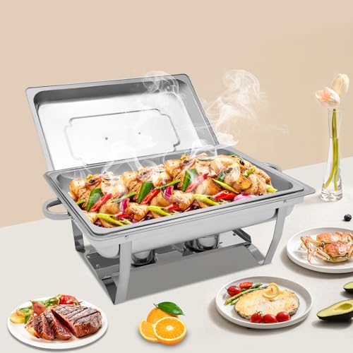TONFEION Chafing Dish Profi Set, 9L Speisenwärmer, 1X Warmhaltebehälter Essen, Edelstahl Buffet Wärmer Set, Wärmebehälter, Buffetwärmer für Catering, Buffet und Party – Bild 4