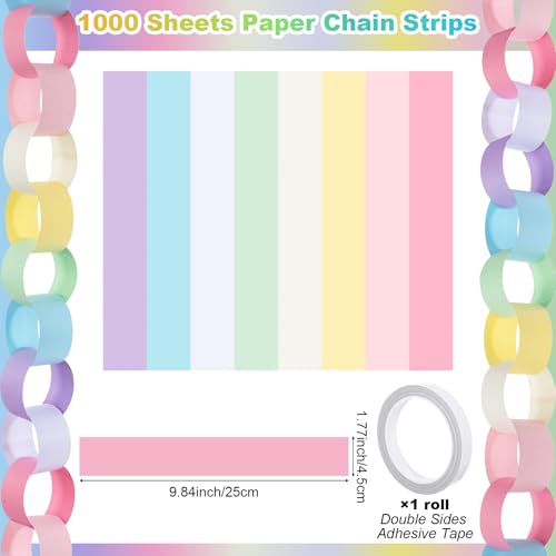 TaoBary Pastel 1000 Sheet Paper Chain Garland Strip 1.77x9.84 in Classroom by TaoBary - Used condition - Image 3