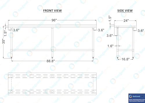 Image of AmGood Stainless Steel Work Table | Metal Utility Table (96 inch Long x 24 inch Deep)