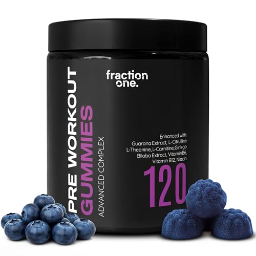Fraction One Pre Workout Gummies - 120 Gummies - Energy Focus Support Complex With Guarana, L Theanine, L Citrulline, Vitamins B6, B12 & Niacin Performance & Endurance - Berry - Vegan - 60 Days Supply