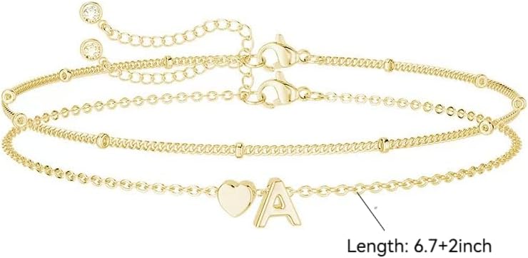 Valentines Day Gifts Gold Initial Bracelets for Women Trendy, Dainty Layered 14K Gold Plated Heart Letter Charm Bracelets, letter beads for name bracelets Jewelry Gifts - Image 7