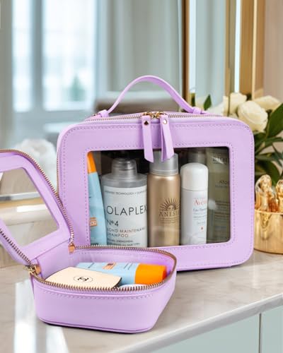 Image of LETGO 2Pack Clear Makeup Bag Mahjong Tile Bag with Zipper and Handle| Structured Large Travel Makeup Bag for Toiletries for Women Mahjong Tile Carrying Case