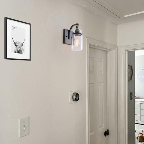 Image of Black Wall Sconces Lighting Fixtures with Clear Glass Indoor 1-Light Bathroom Wall Sconce for Bathroom Hallway Stairwell