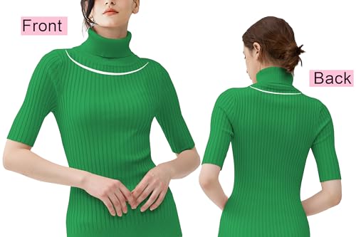 Image of v28 Women Turtleneck 1 /2 Half Sleeve Highly Stretchy Ribbed Knit Fitted Sweater