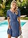 Simplee Womens Summer Denim Dress Casual Short Sleeve Mini Dress Boho Beach Flowy Tiered Short Jean Dresses with Pockets,Denim Deep Blue,M