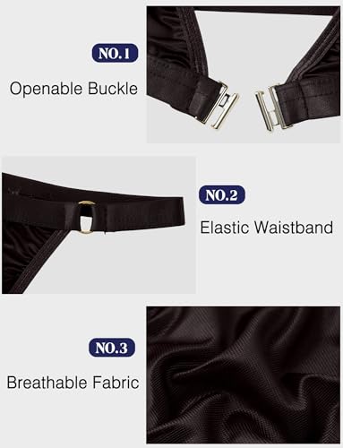 Adigau Herren Dessous Set Sissy Unterwäsche Vorne Offener BH-Oberteil mit Tanga Höschen Männer Reizwäsche Bikini Schlafanzug Schwarz L