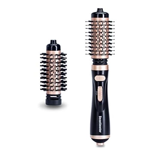 Beautimeter Hair Dryer Brush, 3-in-1 Round Hot Air Spin Brush Kit for Styling and Frizz Control, Negative Ionic Blow Hair Dryer Brush Volumizer, 2 Detachable Auto-Rotating Curling Brush, Black & Gold