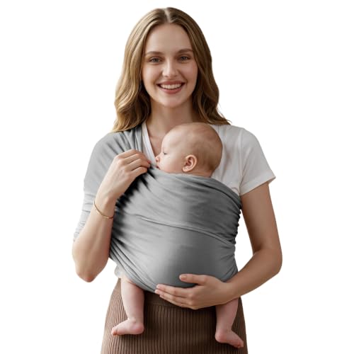 Baby Wrap Carrier, Lightweight Baby Wearing Wraps for Newborn and Infant, Soft Swaddle Holder Carrier, Cozy Baby Sling 7-35 lbs Grey