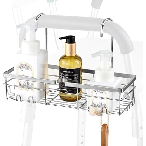 DELLAN Hanging Shower Caddy, Shower Rack with Hooks for Shower & Bath Chair, Bathroom Shower Basket for Elderly, Pregnant, Handicap, Patient Cover