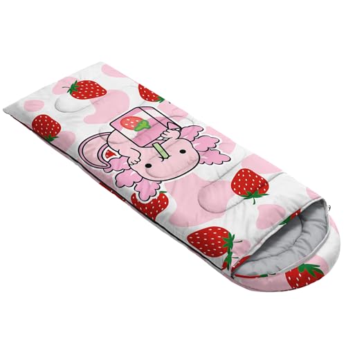 Image of QOOMO Axolotl Cute Camping Sleeping Bags,3 Season Warm & Cool Weather,Lightweight,Waterproof Sleeping Bags for Adults & Kids,Traveling,and Outdoors