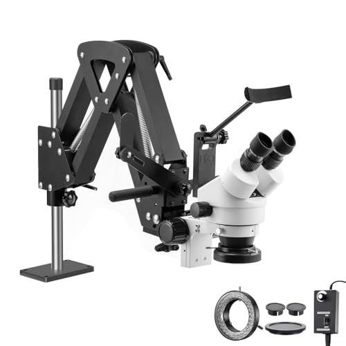 DZQ Multi-Directional Microscope with Spring Bracket, 7X-45X Magnification Jewelry Microscope, Micro Jewelry Inlaid Stand with Ring LED Light