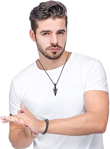 Jstyle 2Pcs Stainless Steel Pendant Necklace For Mens Spearpoint Arrowhead Wolf Teeth Pendant Chain Necklace Set Black-Tone #TOP2