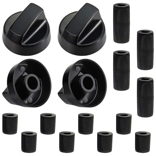 4 Boutons Universels pour Plaque de Cuisson Noirs, Boutons de Commande pour Toutes Marques et Modèles de Fours, Cuisinières et Plaques, avec 12 Adaptateurs