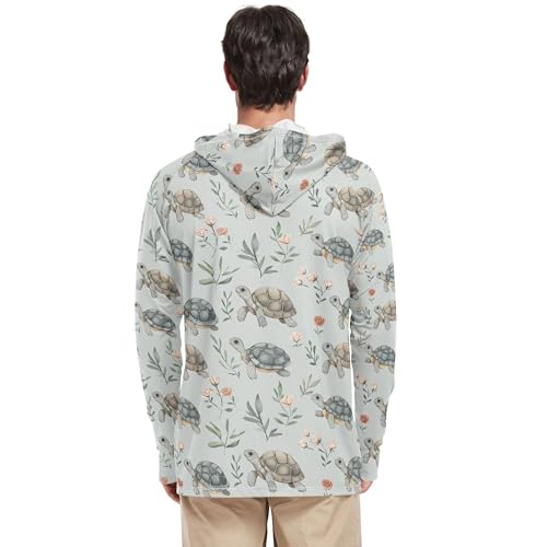 Sweet Water Turtle Reptile Grey Mens Sun Shirts Protection Long Sleeve Clothing Hood Shirts UPF 50 + Beach Shirt S3
