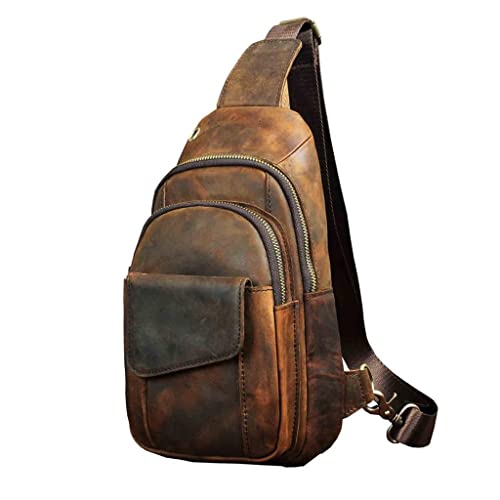 Refoiner Männer Leder Casual Fashion Chest Sling Bag 8" Tablet Design Triangle One Shoulder Cross-Body Bag Male (Color : A, Size (Farbe : A, Größe : As The Picture Shows) Cover