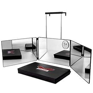 SELF FIND 3 Way Mirror for Hair Cutting, 360° Mirror for Haircuts for Men, Barber /Self Cut Mirror with Height Adjustable Telescoping Hooks, and 5X Magnifying for Makeup and Hair Styling