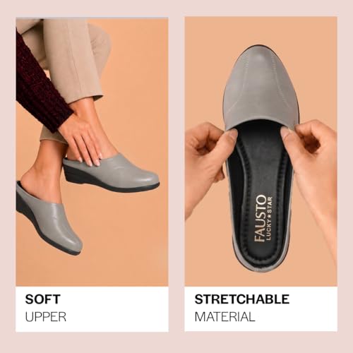Image of FAUSTO Women Formal Back Open Platform Wedge Heel Slip‑On Mule Shoes | Stylish Office Footwear | Comfortable Fashion Shoes