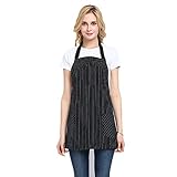 Somotersea Kitchen Apron with Pockets Adjustable Bib Apron for Cooking Pinstripe